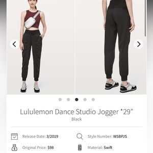 182-$50 *FREE SHIPPING* Lululemon Dance Studio Jogger *29"
Black size 20